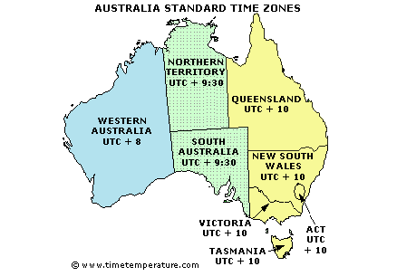 Памятка туристу для поездки в Австралию - часовые пояса в Австралии